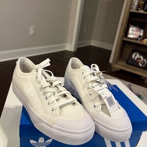 Adidas Women's Nizza Trefoil White Canvas Sneakers